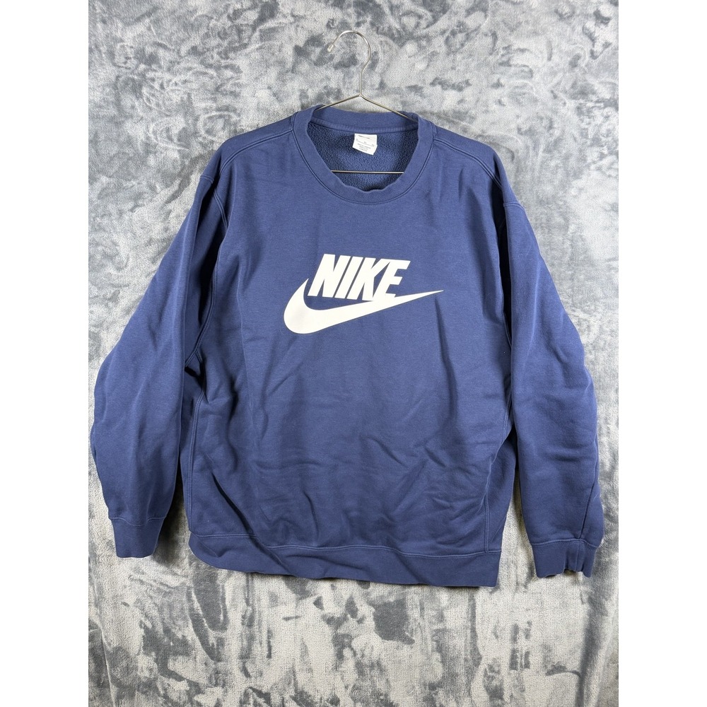 Nike Sweatshirt Mens XL Blue Fleece Pullover Crew Neck Swoosh Logo Graphic